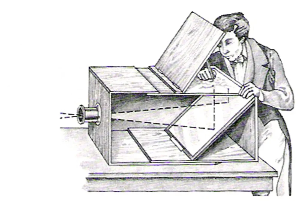 Câmara escura projetando uma imagem invertida